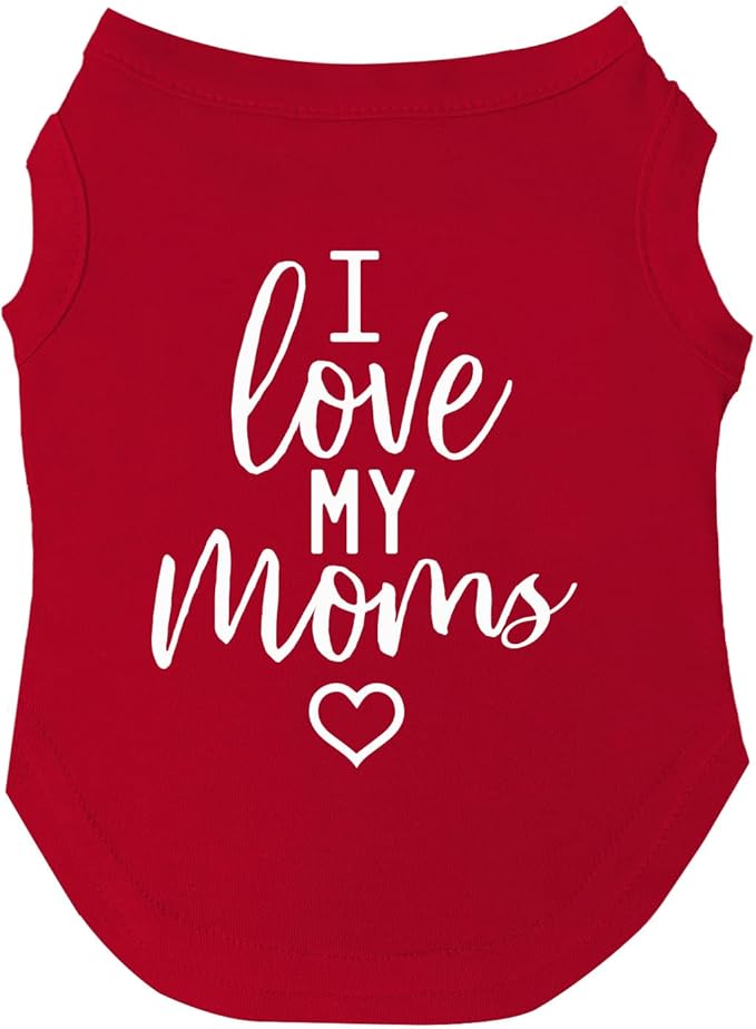 I Love My Moms (Two) Mother's Day Dog Tee Shirt | Sleeveless | Sizes for All Ages and Breeds | Pride Day | LGBTQ+ | Rainbow | Parade |Red, 3X-Large 175