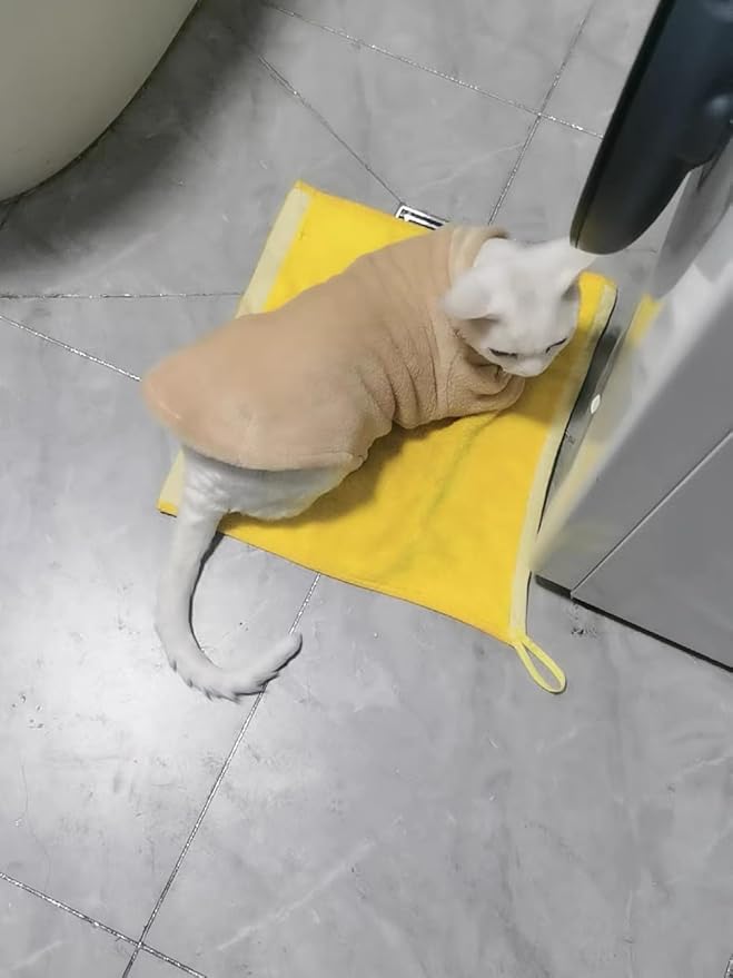 Sphynx Cat Clothes Winter Turtleneck Soft Coral Fleece Cat Clothes Thicken Warm Pajamas Coat for Hairless Cats and Small Cat Apparel with Sleeves (Apricot Yellow, L (6-9.3lbs)