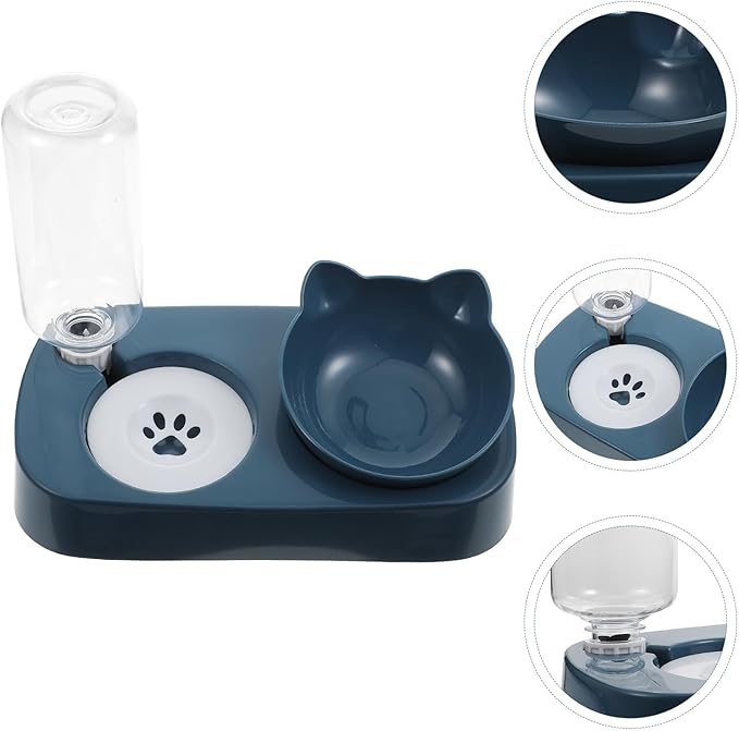 Pet Cat Dog Anti-Spill Water and Food Bowl Blue Plastic Raised Feeder with Neck Protection for Pets and Watering Supply for Home Use