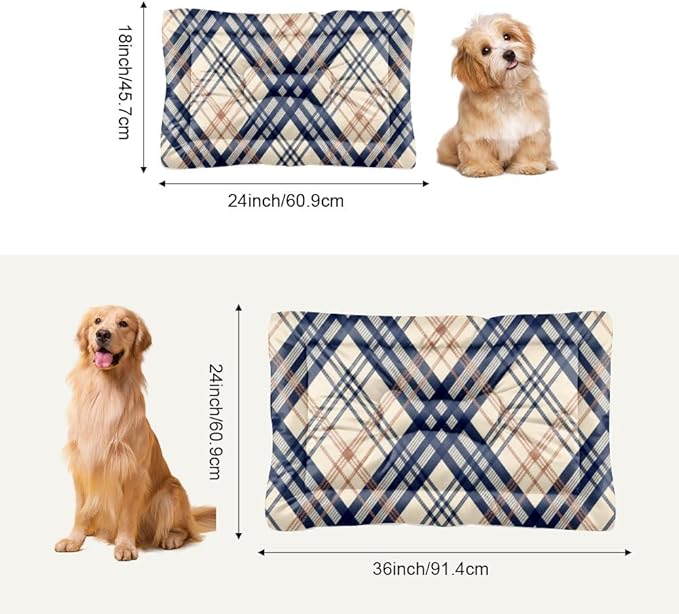 Cream Blue Plaid Dog Bed Pad Non Slip Bottom Waterproof Kennel Pad Cozy Soft Dog Bed Mat for Couches Furniture for Dogs Printed Cat Mats Gift Pet Friendly 36× 24 Inch Indoor Outdoor