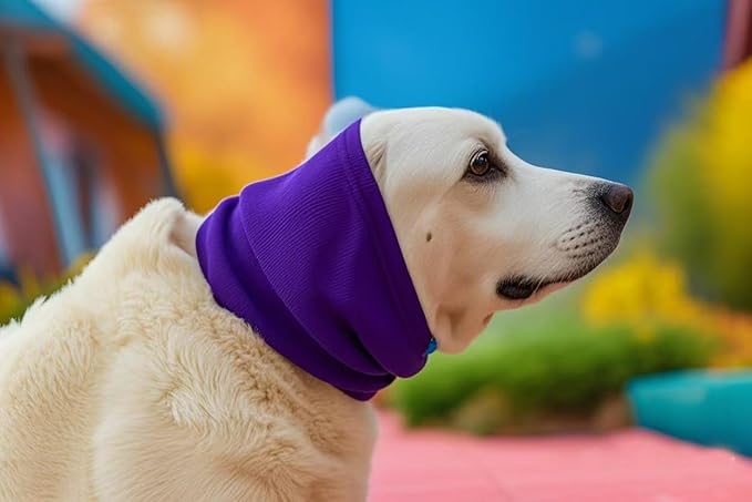 Dog Calming Band, Dog Ear Cover Anxiety Relief – Noise Canceling for Fireworks, Thunderstorms, Pet Grooming & Force Drying(Purple L)