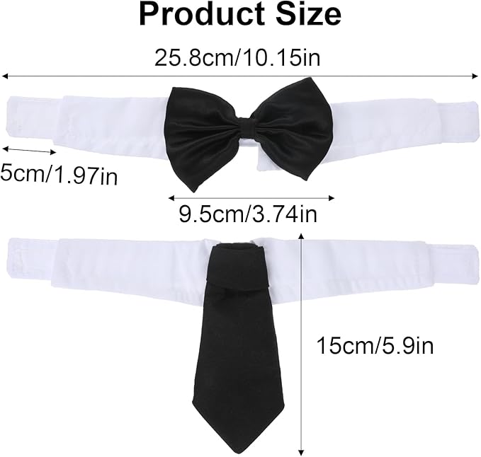 2 Pcs Cat Tie Collar, Adjustable Bow Tie for Cats, Cat Bowtie, Formal Dog Tux with Hook-Loop Closure for Small Dogs Cats Wedding Party Photo Costume Attire