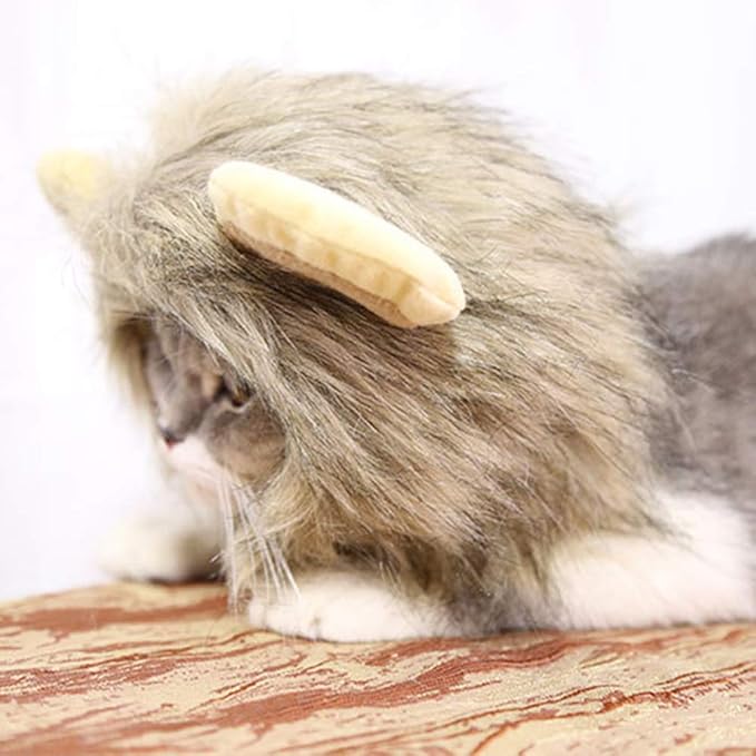 Halloween Cat Lion Mane Wig Costume Christmas Little Dog Lion Hair Adjustable Washable Funny Pet Puppy Dress Up Hat Cute Kitten Kitty Hair Mane with Ears for Holiday Photo Shoots Cospaly Party Size L