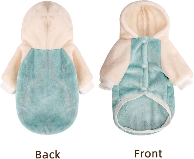FabriCastle Dog Hoodie Sweater for Small Dogs Boy and Girl, Small Dog Clothes XS XXS Puppy Sweatshirt, Pet Outfit, Cat Clothing Super Soft Warm Snap On Closure (Green-Cream, X-Small)