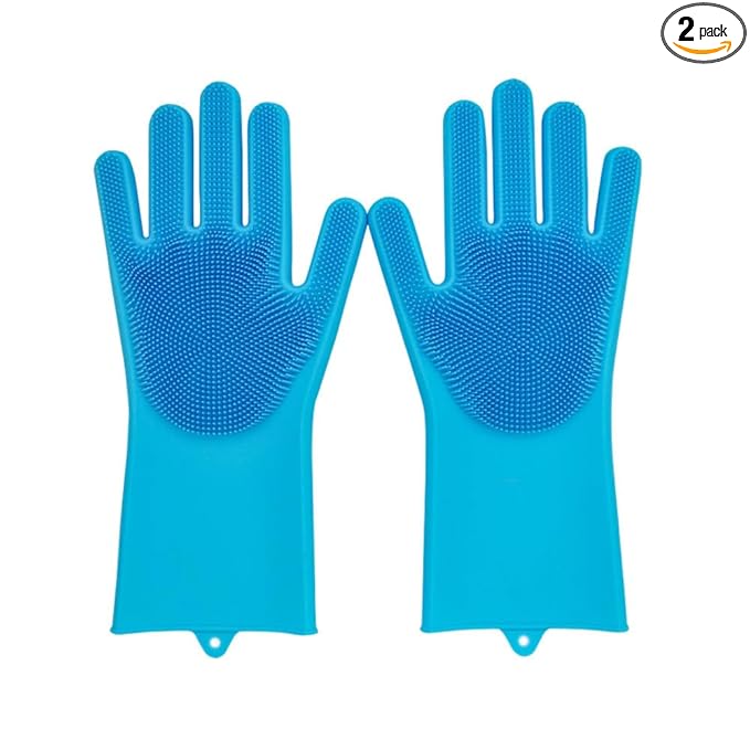 Pet Grooming Gloves Silicone Gloves with High-Density Teeth Enhanced Five Finger Design for Dogs Cats Bathing Massaging (Blue)