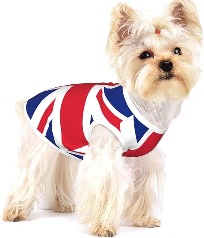 British England UK Union Jack Flag Dog Shirts Sleeveless Puppy Cotton T-Shirts Breathable Dog Clothes Pet Apparel Tank Pullover Doggy Sweatshirt Cozy Canine Wear for Small Dogs Cats Pink Large