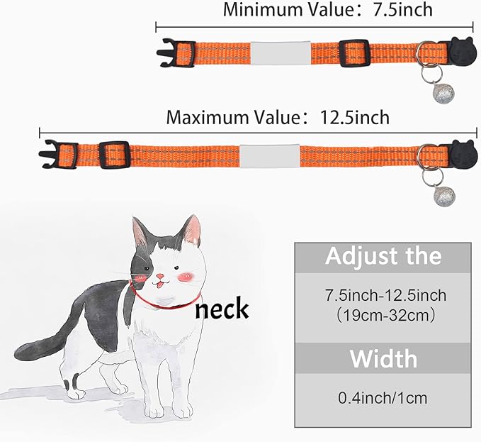 CAMAL Reflective Cat Collar Personalized, Custom Breakaway Cat Collar with Stainless Steel Pet ID Tag, Adjustable Cat Collars with Name and Phone Number for Cat Kitten Puppy