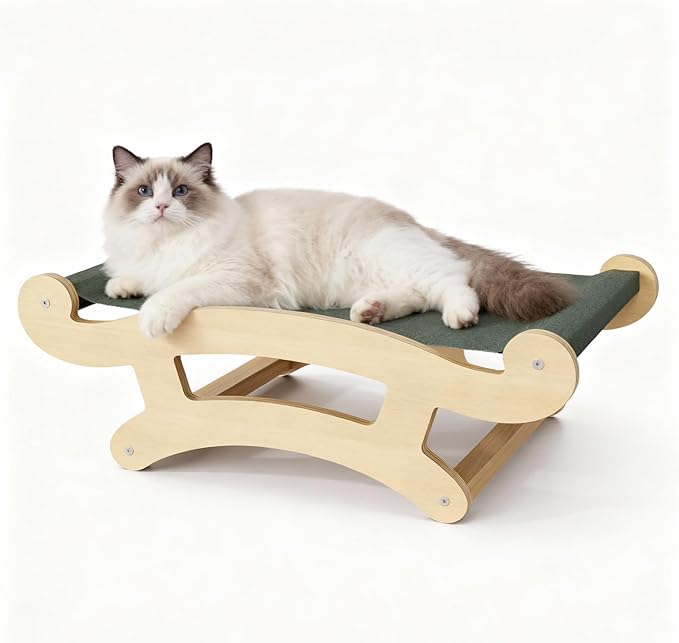 Cat Scratcher Bed, Wood Cat Couch & Sisal Scratching Board, Sturdy Cat Hammock & Scratch Pad Lounge for Indoor Cats, Multi-Cat Furniture for Deep Sleep