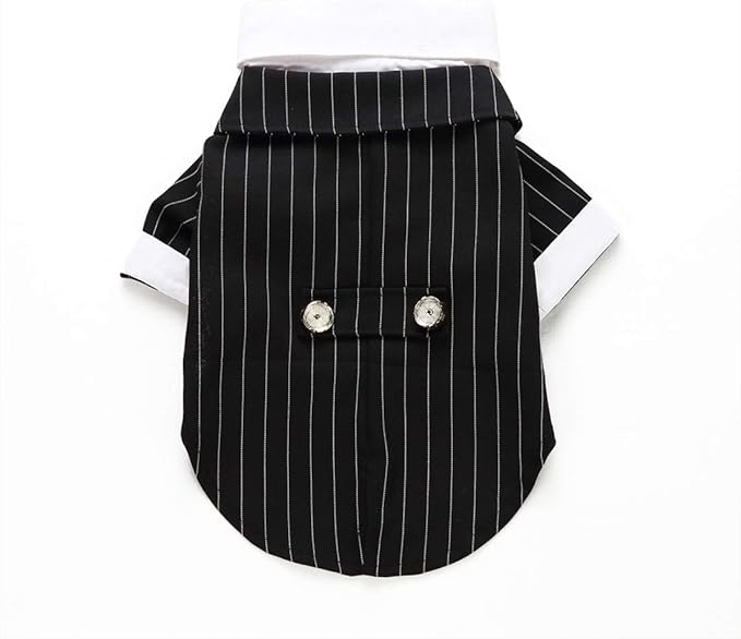GabeFish Pets Wedding Jackets Suit for Dogs with Bow Tie Puppy Cat Formal Clothes Shirt Tuxedo (Striped, XL (Chest 18.8in/48cm)