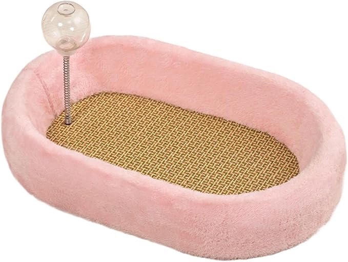 Baoblaze Kitten Bed Oval Cats Scratch Pad Furniture Protector with Ball Play Chasing Sofa Protection Training Toys Cat Scratcher Board, Pink