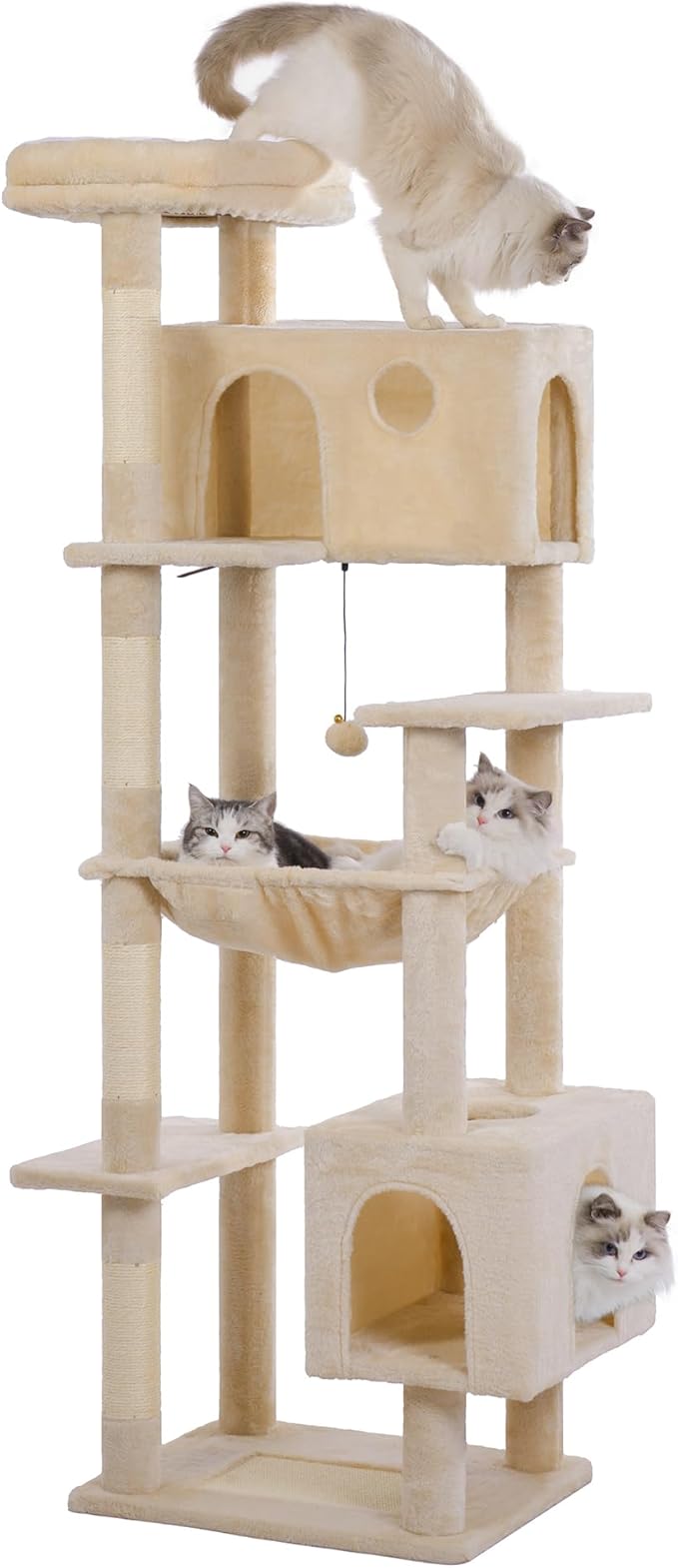 72” Cat Tree for Large Cats Big Cat Tower with Enlarged Hammock 21.6x17.7” Spacious Cats Condo House, Roomy Top Bed,Multiple Scratch Posts and Pad for Indoor Adult Cats (Beige, XLarge-72)