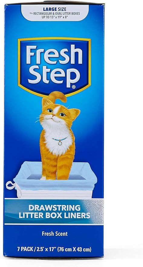 Fresh Step Drawstring Cat Litter Box Liners, Scented Heavy Duty Kitty Litter Bags for Large Oval or Rectangle Pans, Helps Contain Odor and Mess, Easy Lift Out Cleanup, 30 x 17 in, 7 Count - 36 Pack
