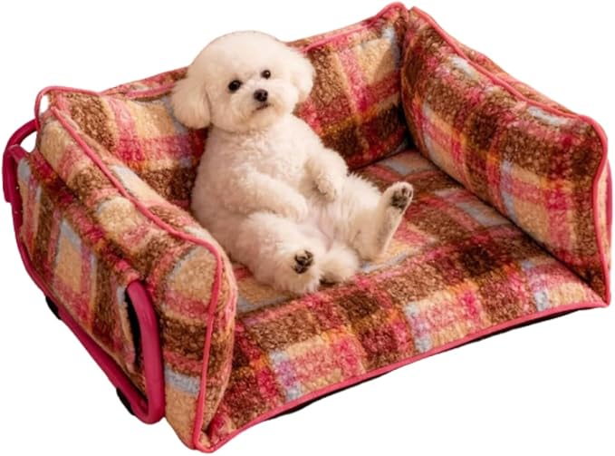 Vintage Furniture Style Sofa Pet Bed - Detachable Washable Plush Dog & Cat Couch with Metal Frame, Retro Style Pet Furniture, Soft Cozy Support for Pets (L)