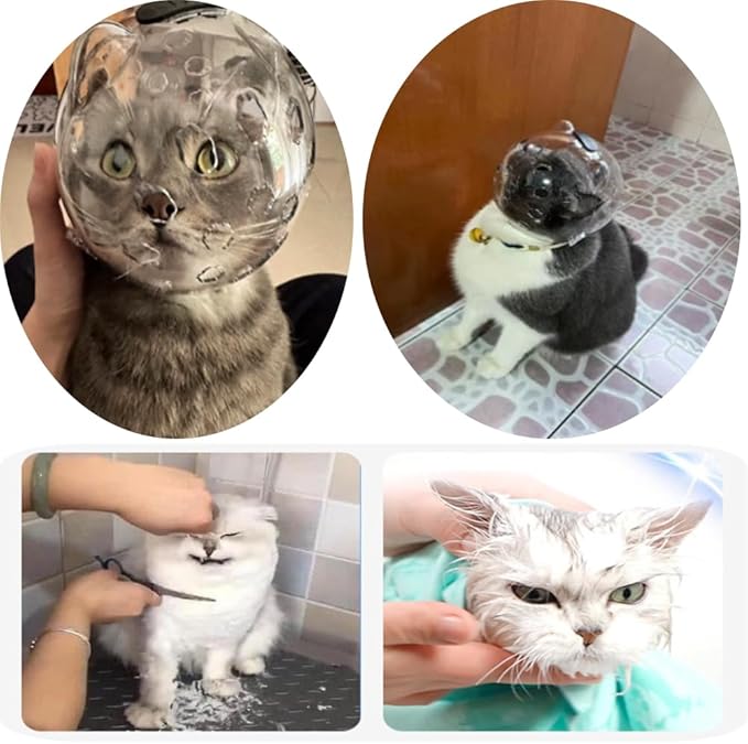 Adjustable Breathable Cat Muzzle - Transparent Astronaut-Style Helmet for Preventing Biting, Chewing During Grooming (For Kittens & Aggressive Cats) (S)
