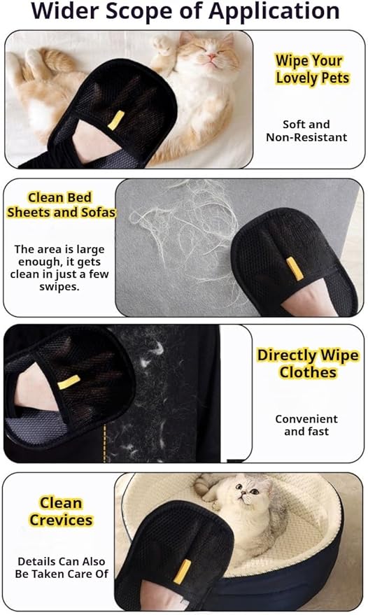 3PC 2026 Electrostatic Gloves Pet Hair: Pets Hair Remover Electro Antistatic Hair Removal Glove Cat Mitt Mitten Static Reusable Tool Furniture Cleaning Animal Double Sided Grooming Magic Fur Dogs Mit