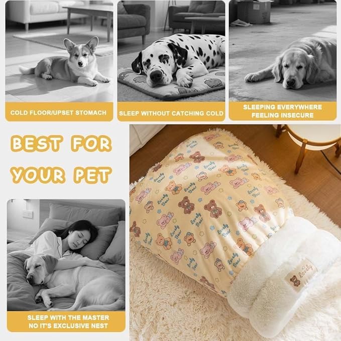 Winter Warming Cat Sleeping Bag，Soft Plush Sleeping Bag for Indoor Cats，Cozy Pet Nest for Cats and Dogs, Portable Calming Pet Nests，Cat Cave Bed Self Warming Bed (Yellow, Medium（18 * 15.5 in）)