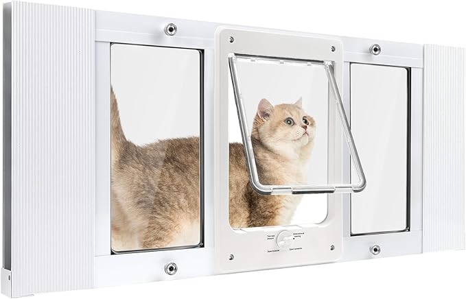 Full-Size Window Pet Door for Cats & Small Dogs, Fits 32"-36" Width Windows, No Damage Cat Door for Window, Lockable Window Mount Cat Door, Weatherproof Cat Door Window Insert Horizontal