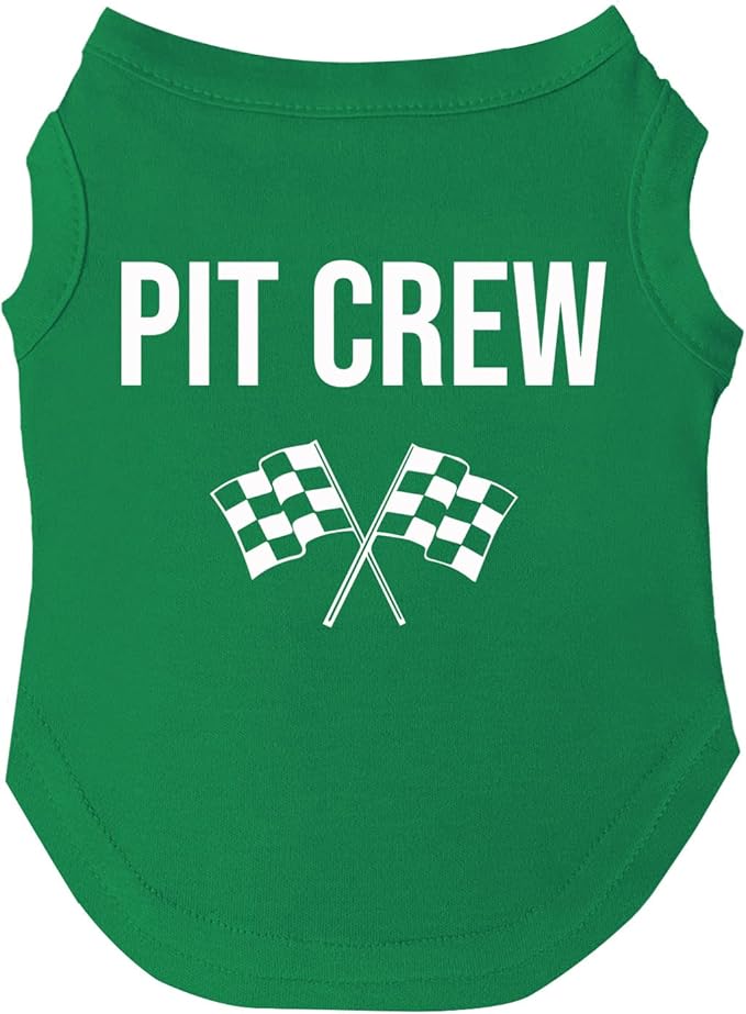 Pit Crew Dog Tee Shirt | Sleeveless | Racing | Motor Sport Fan | Trackside | Fast Lane | Birthday (Green, Small 49)