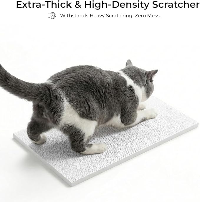 Cardboard Cat Scratcher Box & Bed – Heavy Duty Cat Scratch Pad for Indoor Cats, White Wood-Pulp Cat Scratching Board with Durable Cardboard cat Box, Low-Mess Cat Lounge House (1PCS Scratcher Pad)