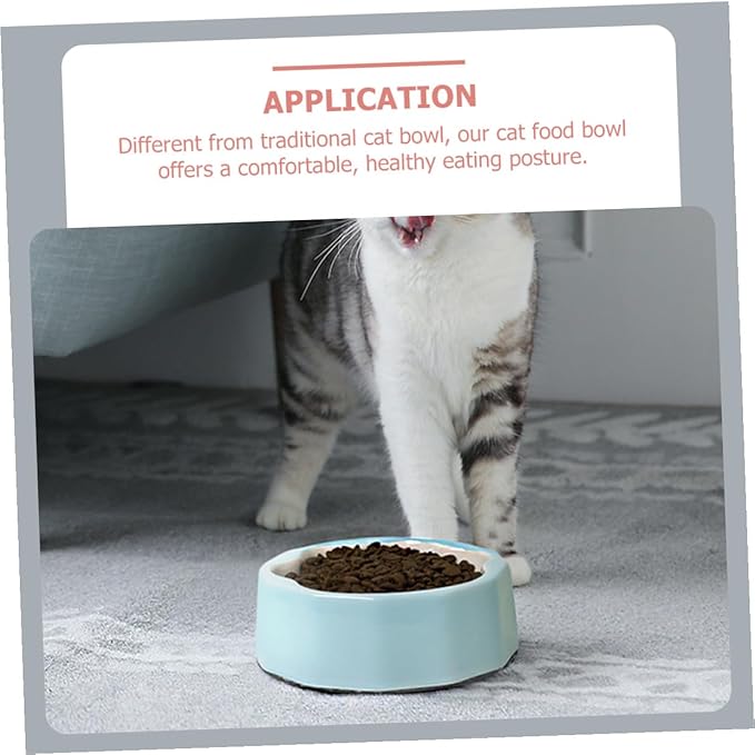 Luxshiny Tilted Ceramic Pet Bowl with Blue Animal Paw Print, Small Slanted Cat and Dog Food Dish for Indoor Feeding and Watering Supplies