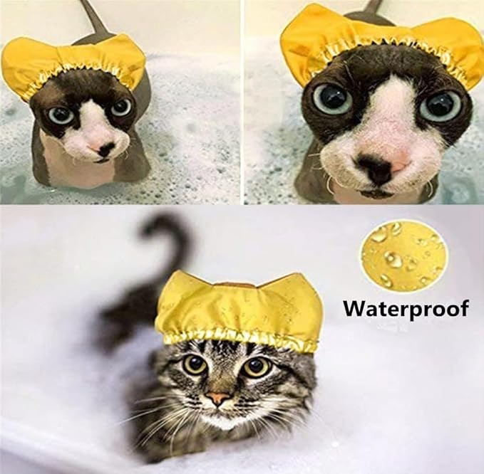 Pet Shower Cap -Reusable Dog Shower Hat Ear Covers Cat Bathing Cap with Adjustable Strap Prevent Water in Ears Elastic Headgear for Cat Dog Kitten Puppy (Pink,S)