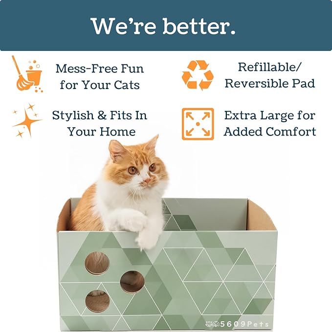 5609PETS Cat Scratching Box, Extra Large Refillable Double-Sided Scratch Pad, No-Mess Cat Scratcher for Indoor Cats