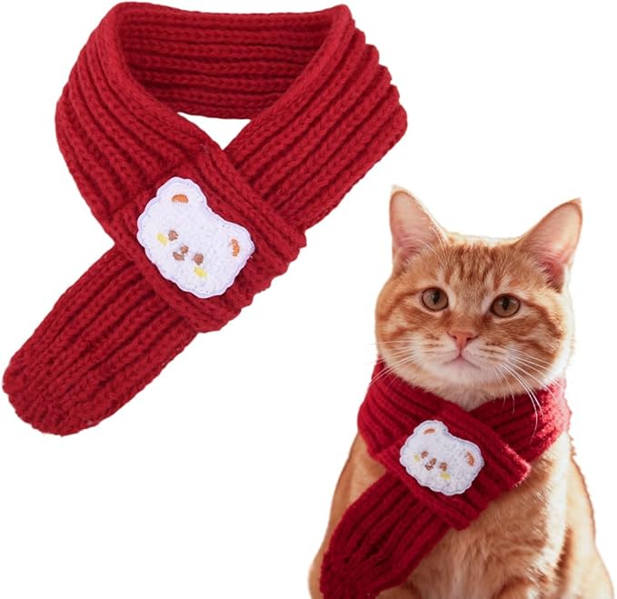 Cat Dog Christmas Knitted Scarf Pet Holiday Accessories for Dogs Cats Neck Warmer Dog Festival Outfit Decor Warm Cat Winter Bandana Puppy Neckerchief Pet Costumes for Dogs Cats Xmas Clothes Apparel