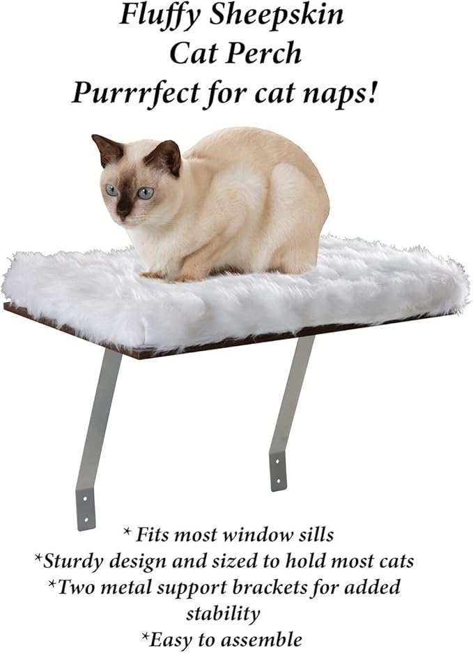 Etna Window Mount Cat Perch - Window Sill Shelf, Padded Cat Wall Bed, Space Saving Furniture for Pets, Removable Faux Sheepskin Cover, Holds 20-35 Pounds