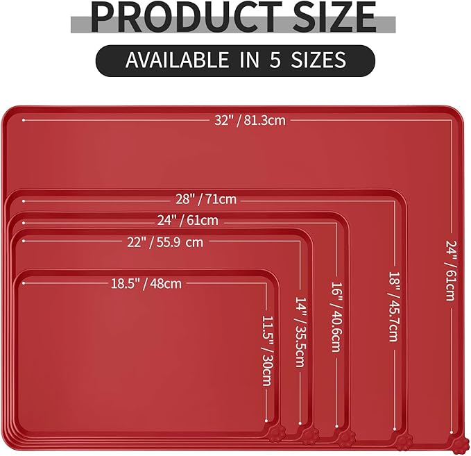 Reopet Waterproof Pet Feeding Mat, Non-Slip Silicone Placemats for Dog Cat Food and Water Bowl, High Raised Edges to Prevent Spills and Protect Floors