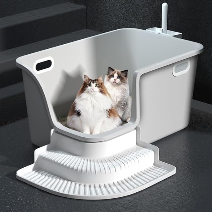 Pet Supplies, Large High Sided Cat Litter Box with Scoop, Leakproof & Easy Clean