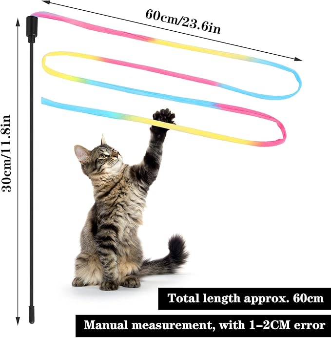 Molain Cat Wand Rainbow Toy, 3pcs Rainbow Ribbon Cat Wand for Kittens Training Rainbow Ribbon Cat Interactive Catcher Wand Stick Toy for Kitten Cat Indoor Exerciser Playing(30cm)