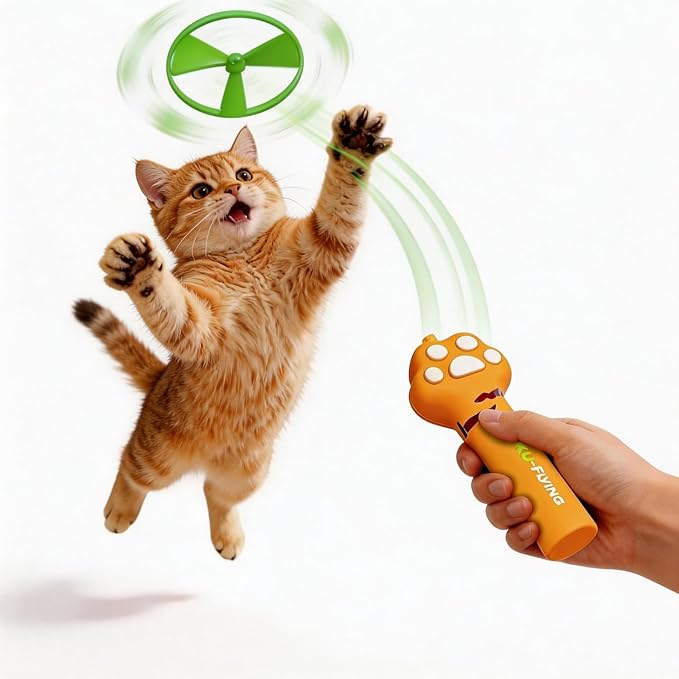 Cat Fetch Toy Launcher, Interactive Cat Toy for Indoor Cats, Flying Disc Cat Toy with 6 Discs, Cat Toys for Bored Indoor Cats, Cat Chase & Exercise Toy