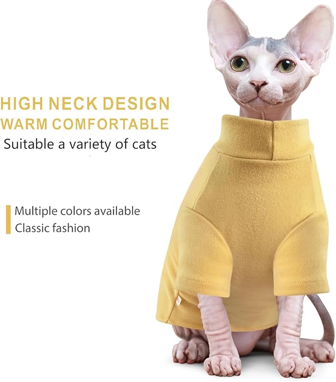 Idepet Sphynx Cats Sweater 2 Pack,Turtleneck Hairless Cat Shirt Soft and Warm Kitten Clothes with Sleeves Pullover Pet Winter Pajamas Jumpsuit for Cat Puppy (Black&Yellow, Large)