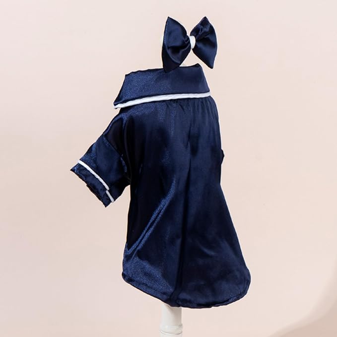 Cat Puppy Costume Elegant Satin Pajamas with Bow Headband 2PCs Set Pet Sleepwear Cute Pet Outfit Cosplay Partywear Photoshoots (Blue Set,Medium)