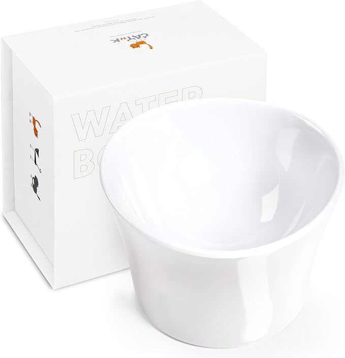 Elevated Cat Bowls for Water – Raised Bowl for Indoor Cats – Whisker & Neck Fatigue Shallow Cat Dishes – Vet-Recommended Height, Modern Pedestal Design – Non-Slip & Dishwasher-Safe – 8 oz White