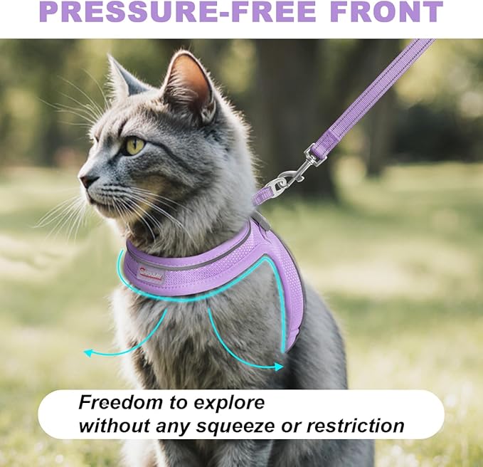 Cat Harness and Leash Set,Escape Proof Kitten Harness,Step in Adjustable Soft Lightweight,Easy Control,Reflective Strips Comfortable for Walking Travel(Violet Purple,XXS)