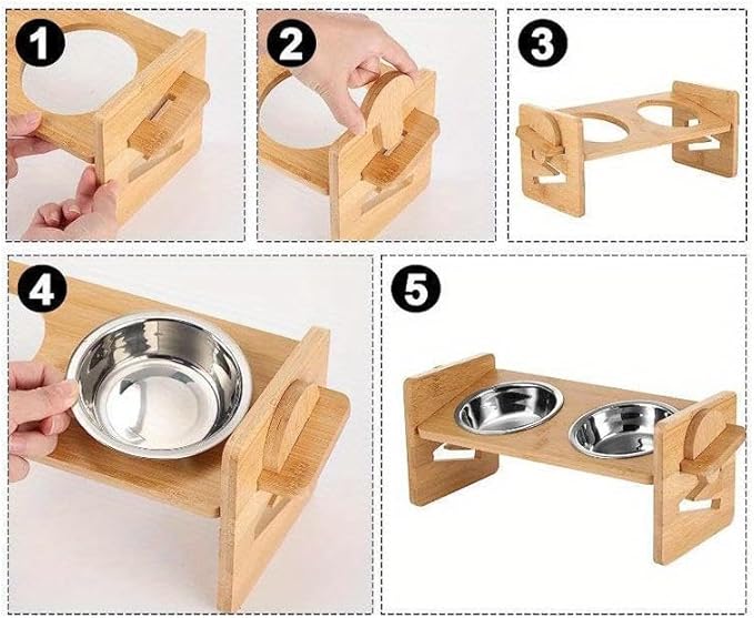 4-Speed Adjustable Height Elevated Pet Feeding Rack, Stable Bowl Stand for Cats and Dogs