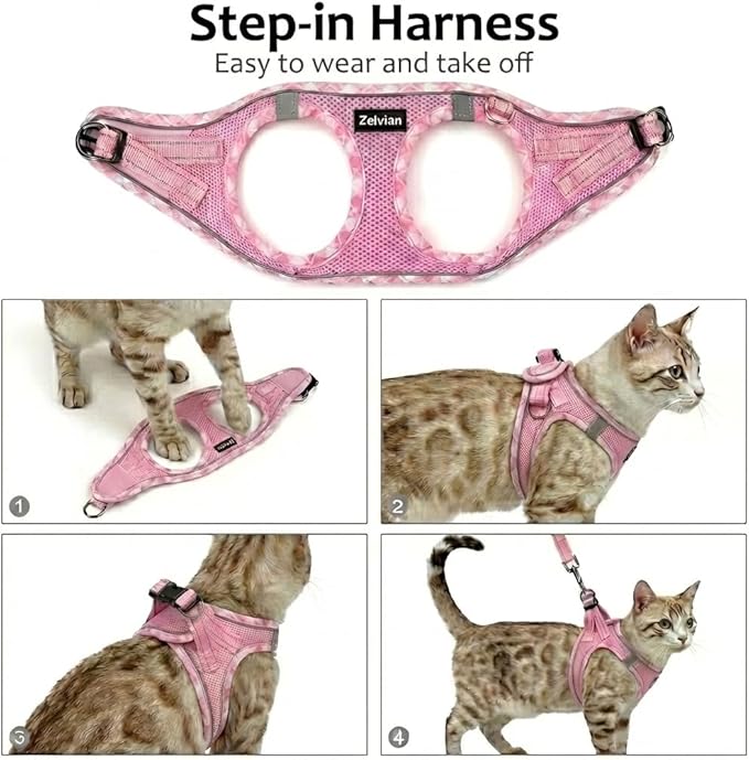 Cat Harness and Leash Set for Walking, Escape Proof Adjustable Soft Mesh Kitten Harness with Reflective Strips, Breathable No-Choke Pet Vest for Small Cats or Puppies(Pink,XXS)