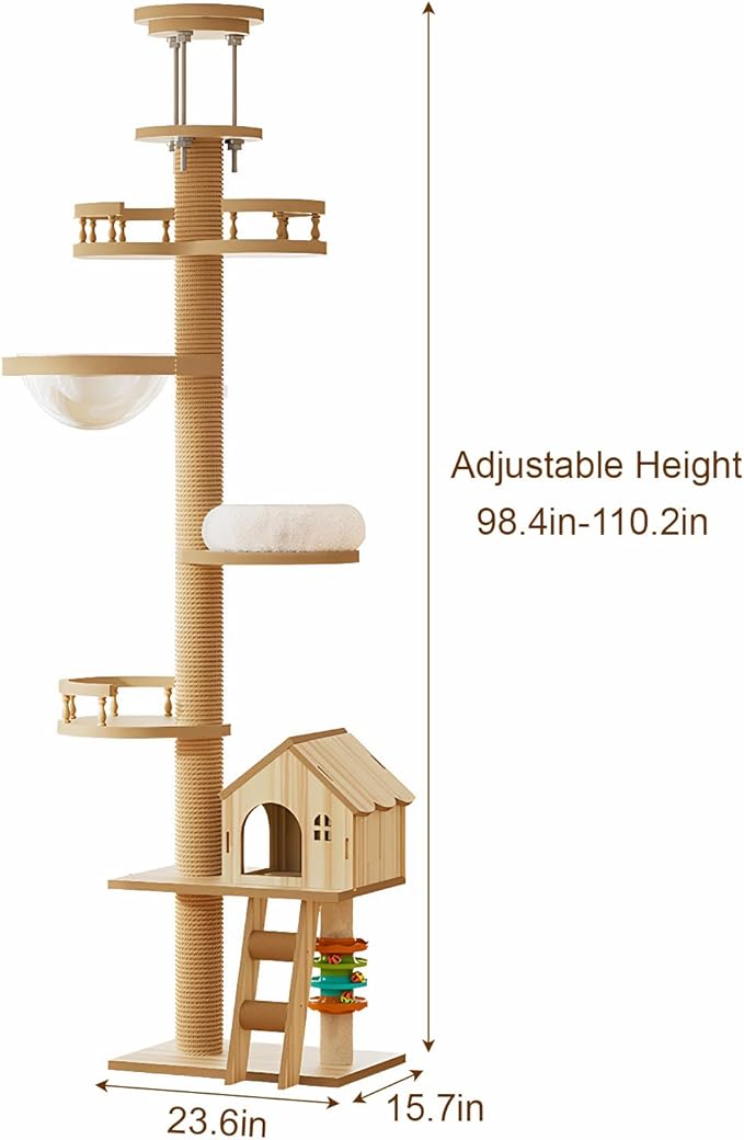 Modern Cat Tree Tower, Solid Wood Cat Condo with Scratching Posts, Multi-Level for Indoor Cats, Indoor Cat Furniture for Large Cats and Kittens (98")