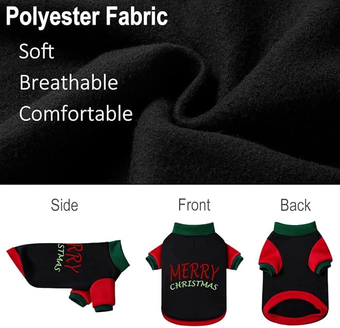 Ugly Christmas Dog Sweater – Soft & Warm Turtleneck Dog Outfit with Leash Hole, Cold-Weather Coat for Dogs & Cats, Perfect for Christmas (Black+Red+Green, Small)