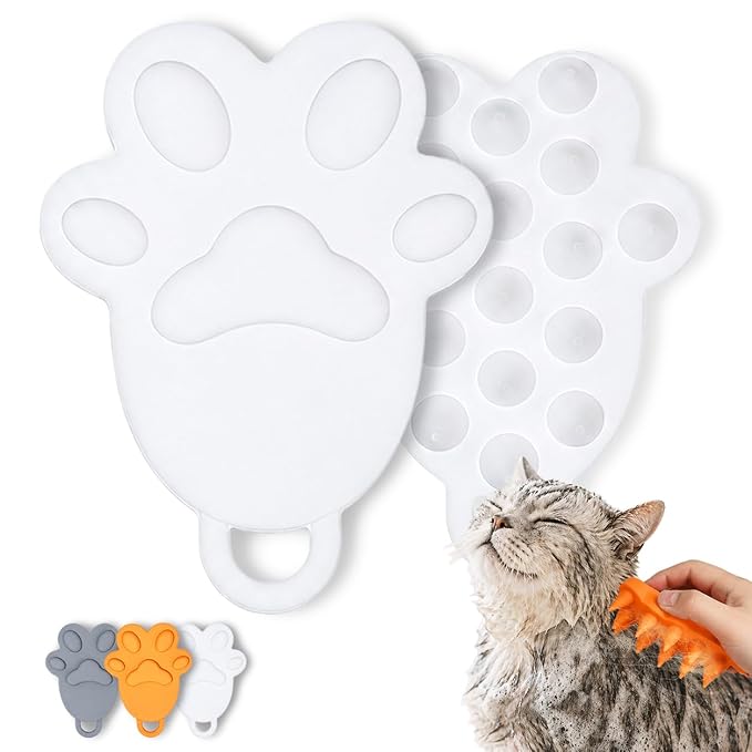 Cat Brush Silicone Pet Grooming Brush for Cats & Dogs, Soft Flexible Deshedding for Removing Loose Fur, Easy to Clean, Waterproof, for Short & Long Hair, Orange White Gray (White)