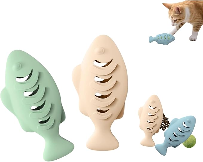 2Pcs Silicone Cat Toys, Multi-Functional Treat Dispenser, Interactive Feeder Toy for Indoor Cats, Food Puzzle Kitten Toys, Pet Training Toy with Catnip Ball (Pink&Green/Blue)
