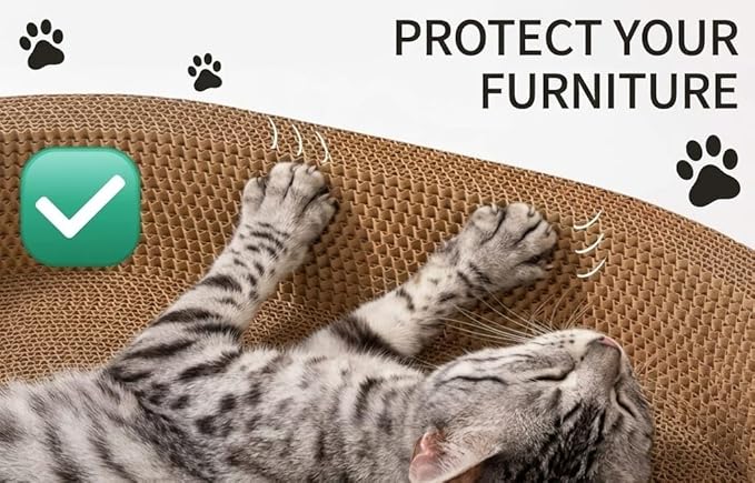 Cardboard Cat Scratcher Bed, Large Oval Scratch Pad for Indoor Cats, Durable High-Density Corrugated Scratcher Couch, Furniture Protector, 18.9" Lx12.6 Wx3.1 H