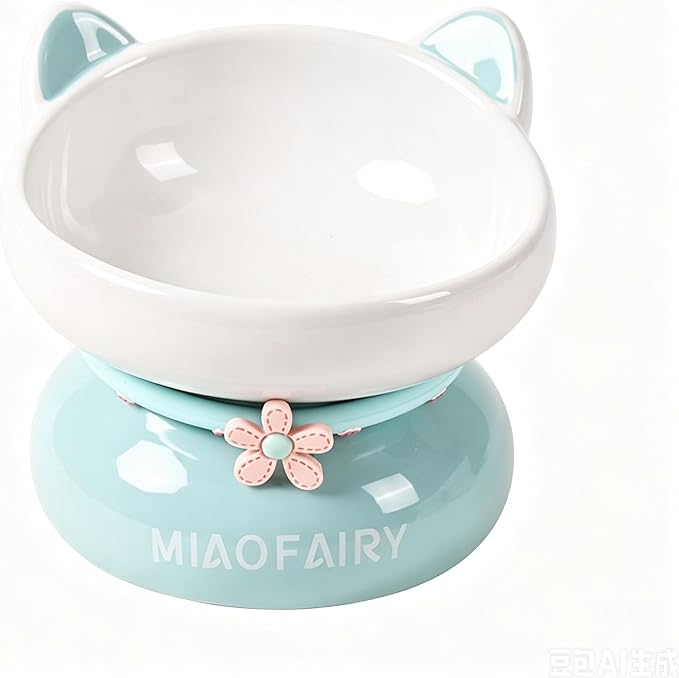 Ceramic cat Bowl pet Bowl Feeder Dog Bowl Cervical Spine Oblique Rice Bowl Single Bowl Anti-Knock pet Supplies Blue