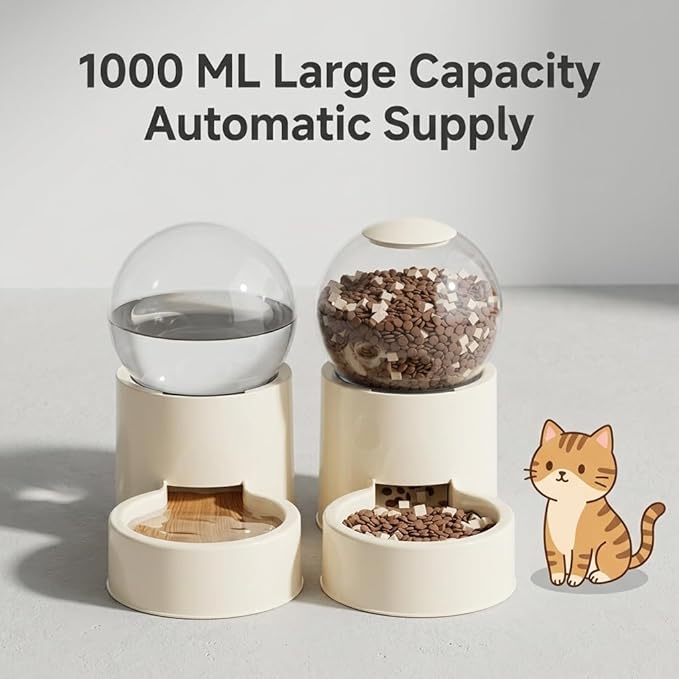 CAQ Cat Water Dispenser Automatic Pet Water Dispenser 1000 ml PP Material Cat Food and Water Dispenser Set for Cats Dogs, Blue