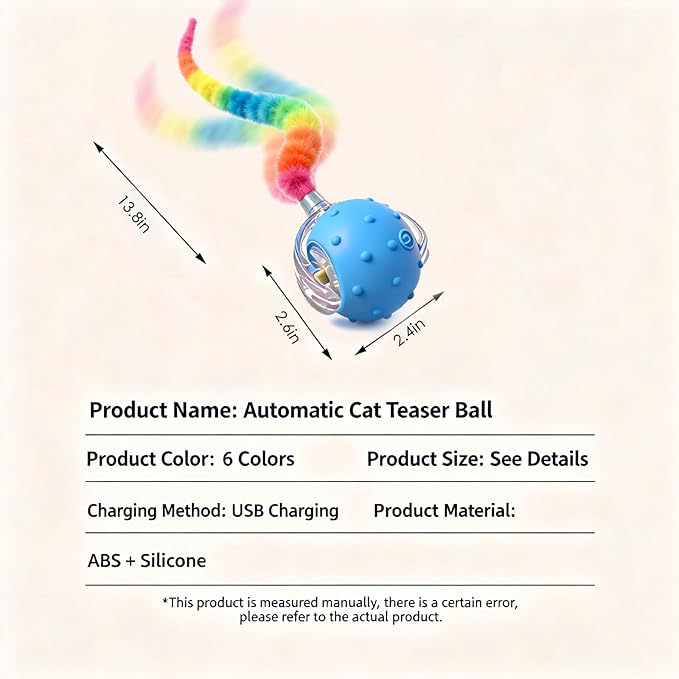 Interactive Cat Toys for Indoor Cats with 3 Interchangeable Tails - Automatic Moving & Chirping Ball, Self Play Toy for Playful Kittens & Bored Cats Home Alone (Yellow)