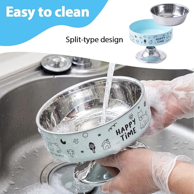 Stainless Steel Cat Bowl, Cute Cat Dish with Non-Slip Base, Large Diameter Pet Feeder Tool for Cats/Kittens/Dogs