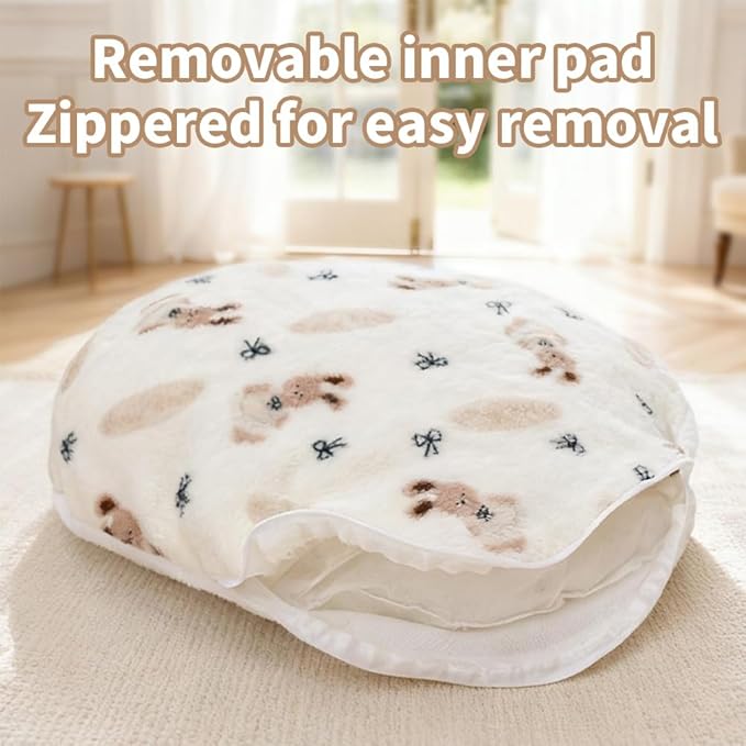 Cradle Nest Cat Cave Bed - Semi-Enclosed Plush Cradle Pet Bed with Removable Washable Cover, Cute Princess Dog Bed, Small Dog House & Cozy Cat Furniture for Indoor Cats, Small Dogs, Puppies