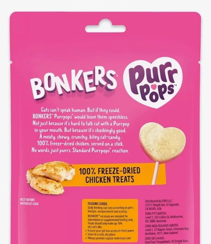 Bonkers Purrpops Chicky Licks Chicken Flavor Lollipop Freeze-Dried Cat Treats, 2 Packs with 1 Cat Pom Pom Balls Toy