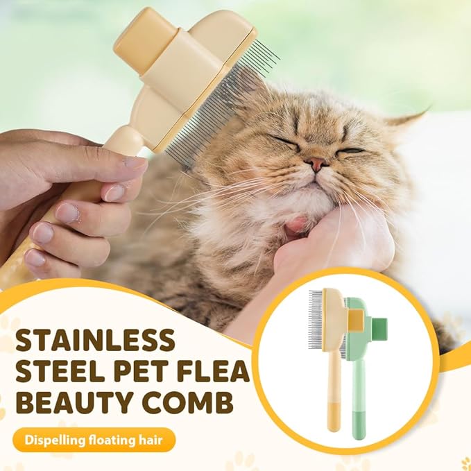 Cat Self Cleaning Pet Hair Removal Comb, 2026 New Cat Grooming Brush, Pet Comb with Long Short Stainless Steel Metal Teeth, Pet Grooming Supplies for Cat, Dog (2, Green)